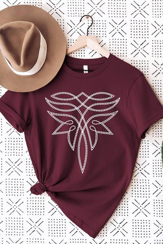 Western Boot Stitch Graphic T Shirts  MAROON S 