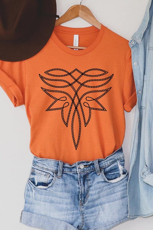 Western Boot Stitch Graphic T Shirts  ORANGE S 