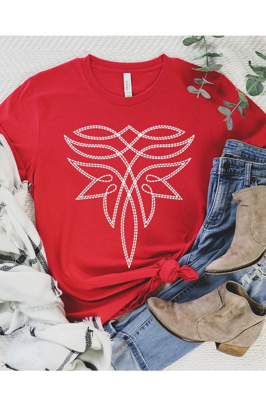 Western Boot Stitch Graphic T Shirts  RED S 