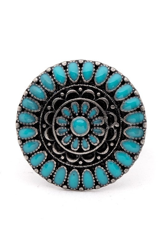 Mix Tone Enamel Western Stretch Ring Western Stretch Ring Turquoise O/S 