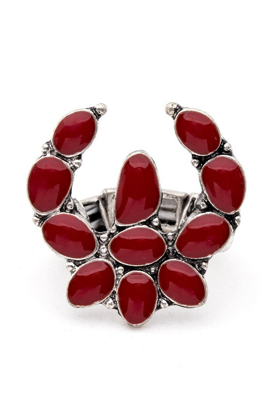 Squash Blossom Western Stretch Ring Western Stretch Ring Red O/S 