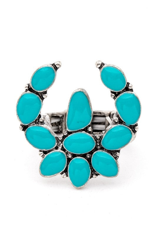 Squash Blossom Western Stretch Ring Western Stretch Ring Turquoise O/S 