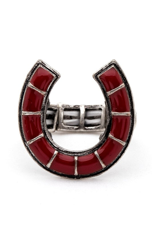 Horse Shoe Iconic Western Stretch Ring Western Stretch Ring Red O/S 