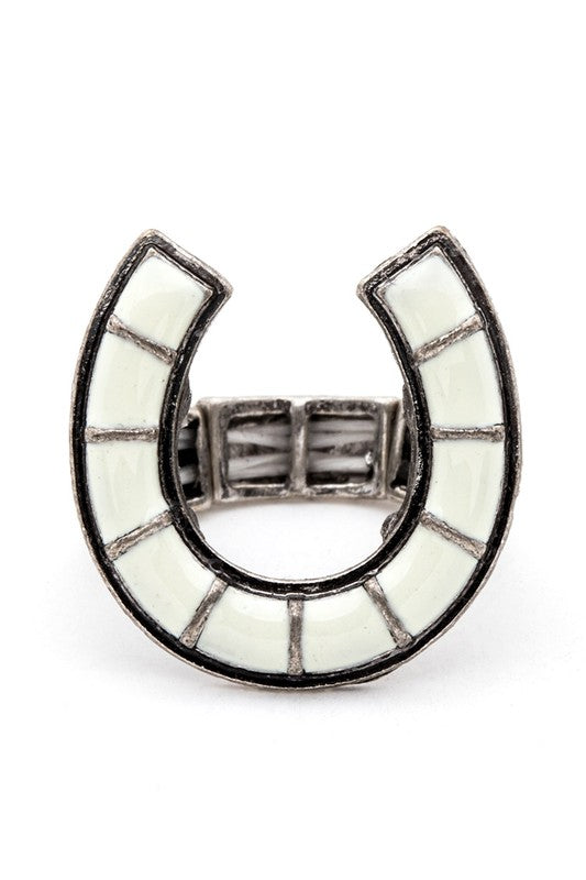 Horse Shoe Iconic Western Stretch Ring Western Stretch Ring White O/S 