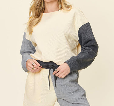 Double Take Contrast Drop Shoulder Top and Shorts Set