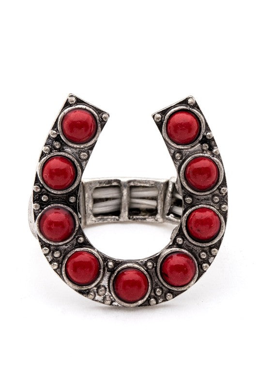 Horse Shoe Western Stretch Ring Western Stretch Ring Red O/S 