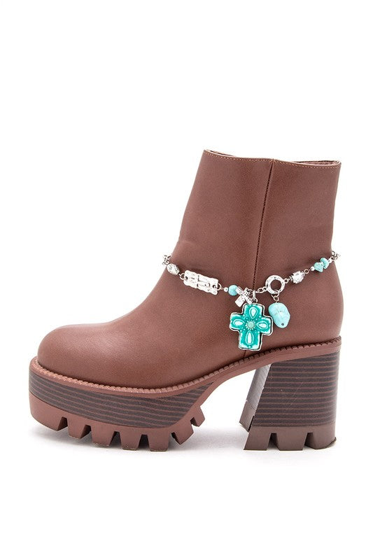 Mix Tone Cross Western Boot Charm Boot Charm Silver/Turquoise O/S 