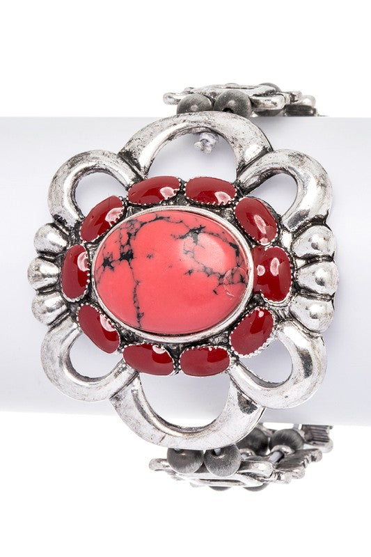 Stone Flower Western Bracelet Western Bracelet Red O/S 