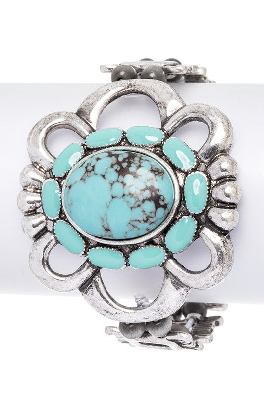 Stone Flower Western Bracelet Western Bracelet Turquoise O/S 