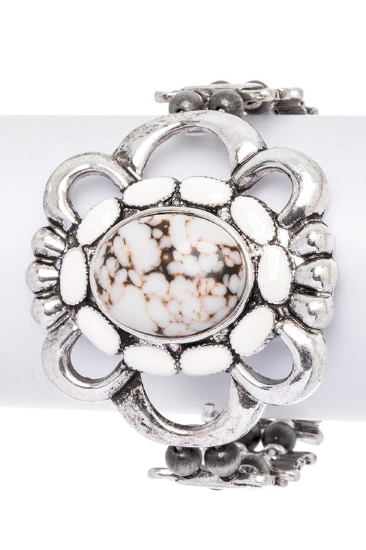 Stone Flower Western Bracelet Western Bracelet White O/S 