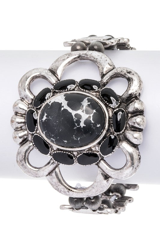 Stone Flower Western Bracelet Western Bracelet Black O/S 