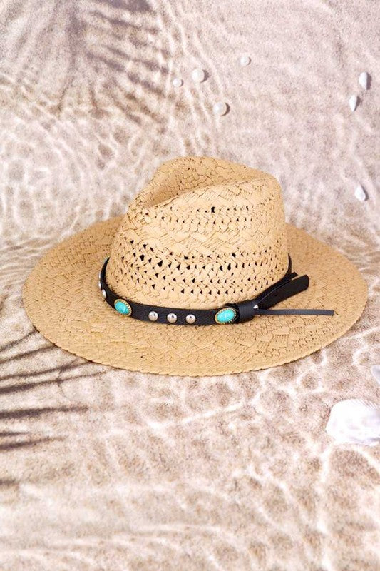 Western Headband Straw Fedora  Taupe O/S 