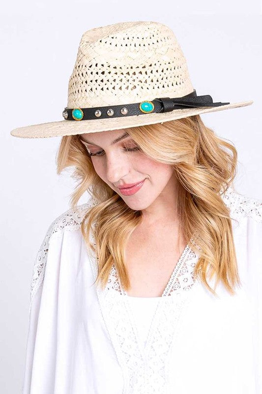 Western Headband Straw Fedora  Beige O/S 