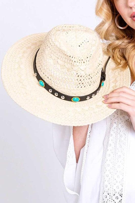 The Irene Western Headband Straw Fedora - Three Mad Hatters Mercantile 