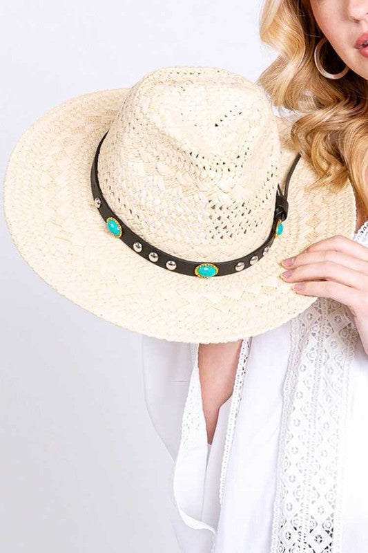 Western Headband Straw Fedora    