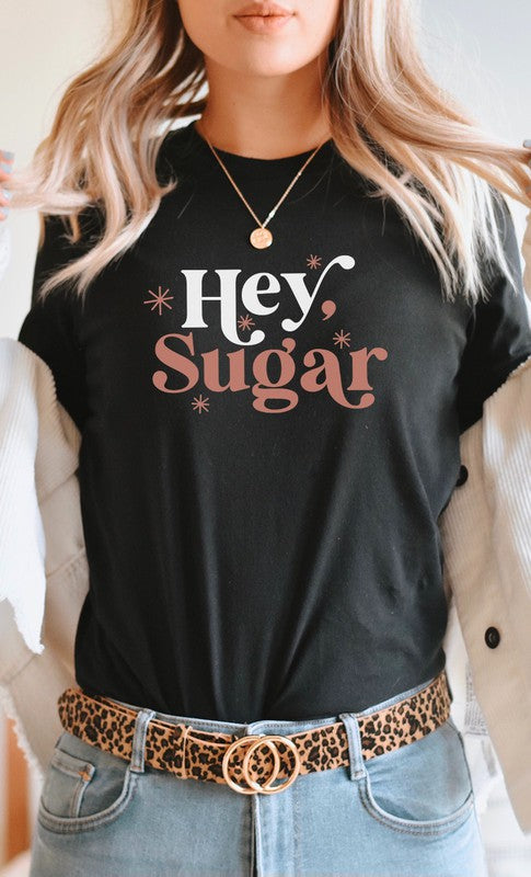 Hey Sugar Sparkle Valentines Day Graphic Tee T- Shirt Heather Black S 