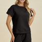 Double Take Full Size Texture Short Sleeve Top and Shorts Set Womens Tops Black S 