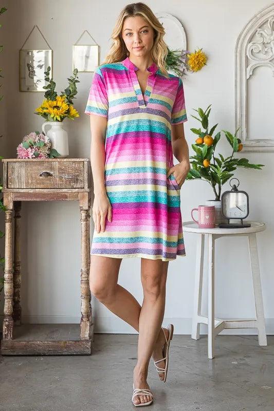 Heimish Striped Short Sleeve Mini Tee Dress Plus Size - Three Mad Hatters Mercantile 