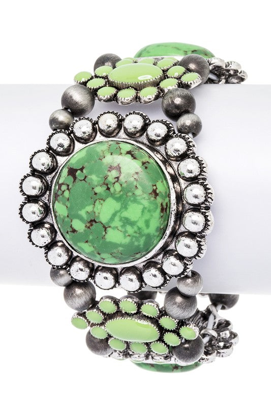 Pressed Stone Western Stretch Bracelet Western Bracelet Green O/S 