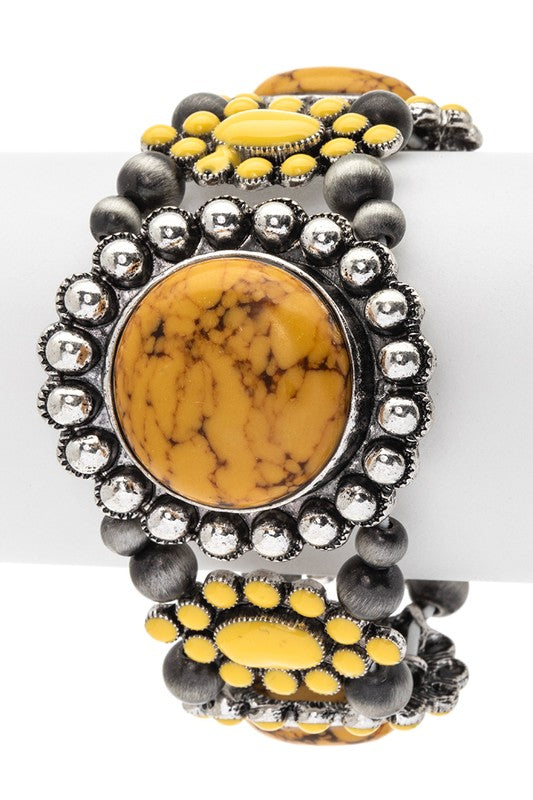 Pressed Stone Western Stretch Bracelet Western Bracelet Yellow O/S 