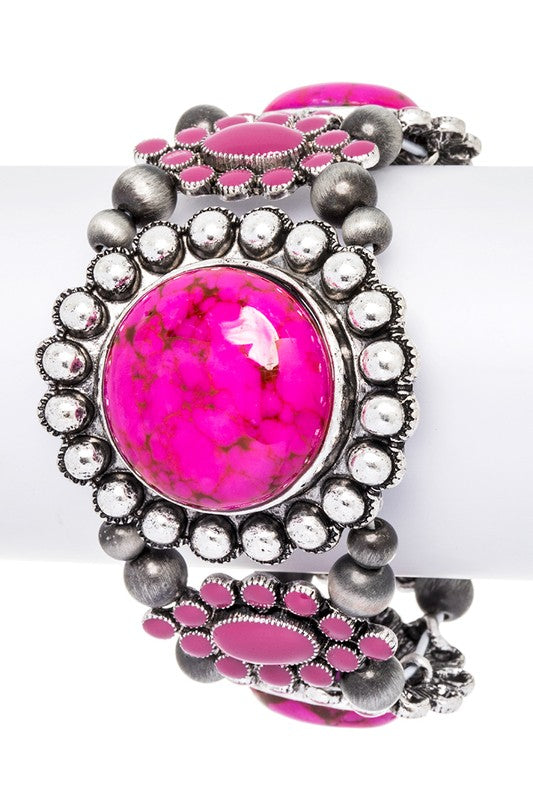 Pressed Stone Western Stretch Bracelet Western Bracelet Fuchsia O/S 