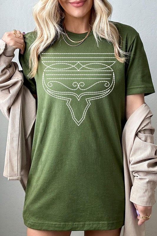 Western Boot Stitch Graphic Tee  OLIVE S 