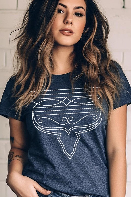 Western Boot Stitch Graphic Tee  HEATHER NAVY S 