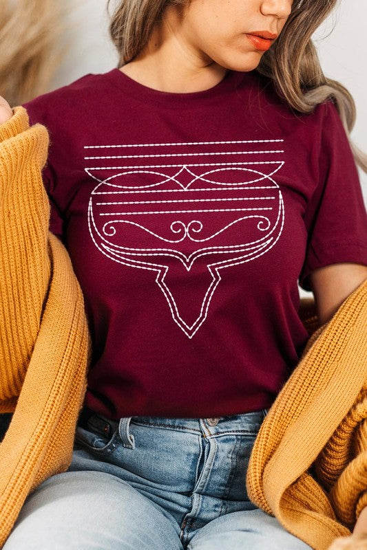 Western Boot Stitch Graphic Tee  MAROON S 