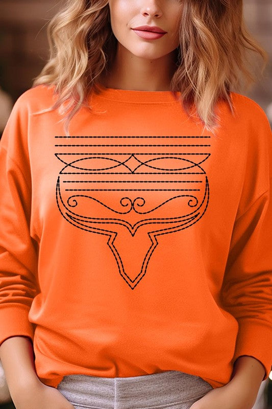 Western Boot Stitch Graphic Fleece Sweatshirts  ORANGE S 