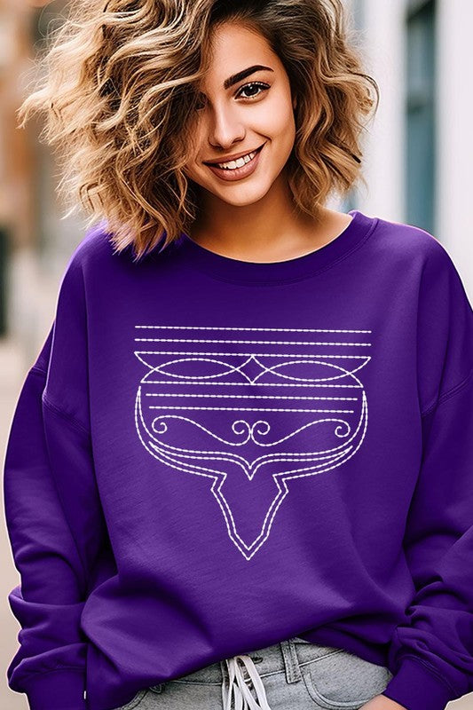 Western Boot Stitch Graphic Fleece Sweatshirts  PURPLE S 