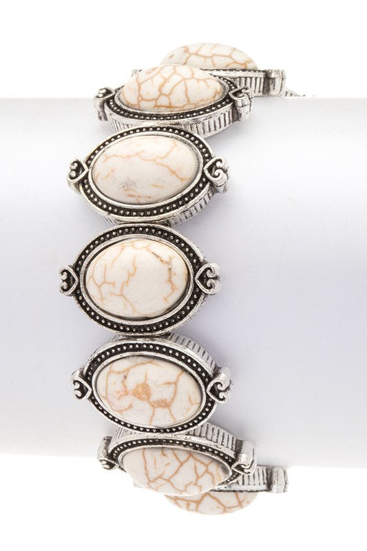 Oval Stone Western Stretch Bracelet Western Bracelet White O/S 