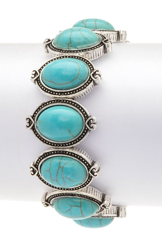 Oval Stone Western Stretch Bracelet Western Bracelet Turquoise O/S 