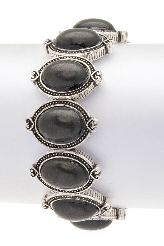 Oval Stone Western Stretch Bracelet Western Bracelet Black O/S 