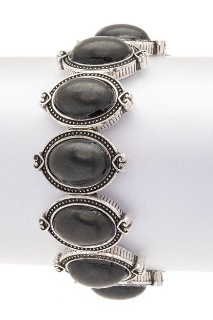 Oval Stone Western Stretch Bracelet Western Bracelet Black O/S 