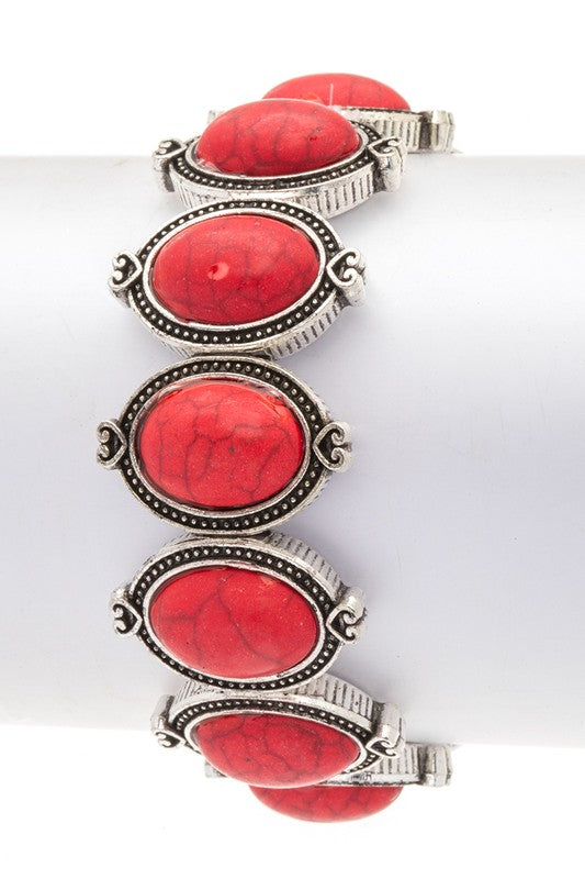 Oval Stone Western Stretch Bracelet Western Bracelet Red O/S 