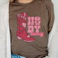 Howdy Honey XOXO Boots Valentines Graphic Tee Womens Graphic T-shirt Heather Brown S 