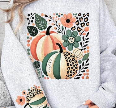 Boho Fall Leopard Pumpkins Graphic Sweatshirt
