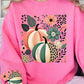 Boho Fall Leopard Pumpkins Graphic Sweatshirt Fall Sweatshirt SAFETY PINK S 