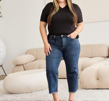 RFM Tummy Control High Waist Raw Hem Jeans