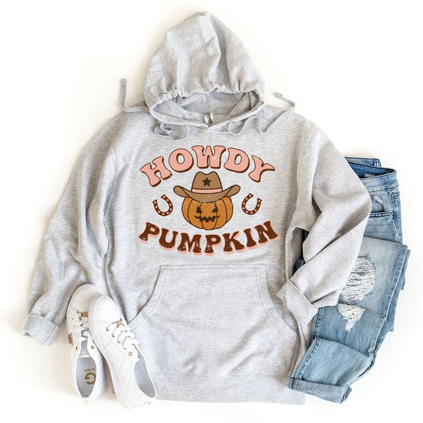 Howdy Pumpkin Cowboy Graphic Hoodie Womens Fall Hoodie H Grey Small 