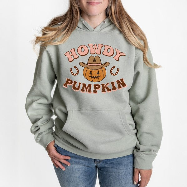 Howdy Pumpkin Cowboy Graphic Hoodie Womens Fall Hoodie Sage Small 