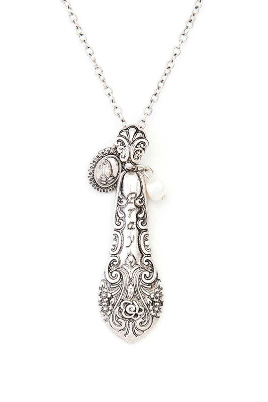 PRAY Engraved Mix Charm Pendant Necklace Spoon Necklace Silver O/S 