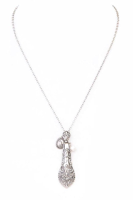 PRAY Engraved Mix Charm Pendant Necklace Spoon Necklace   