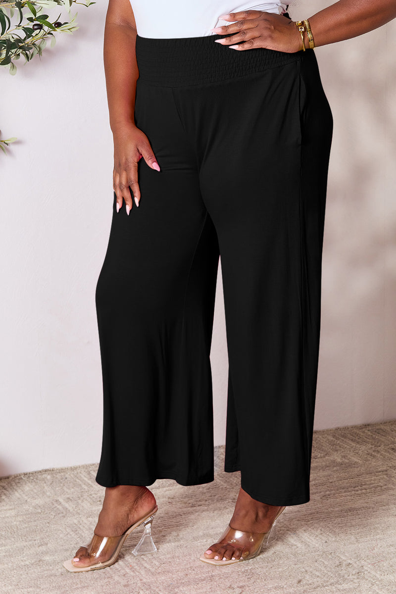 Double Take Full Size Smocked Wide Waistband Wide Leg Pants Womens Lounge Pants   