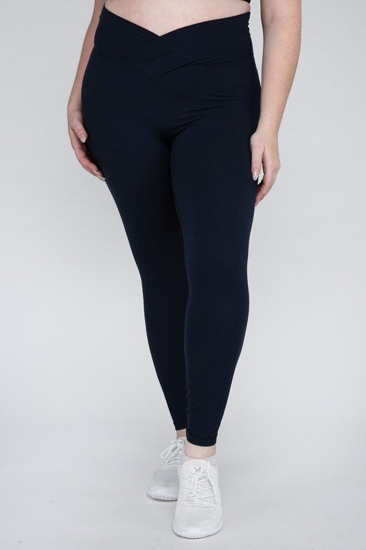 Plus Size V Waist Full Length Leggings Leggings   