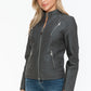 Snobbish Faux Leather Zip Up Mock Neck Jacket Womens Jacket