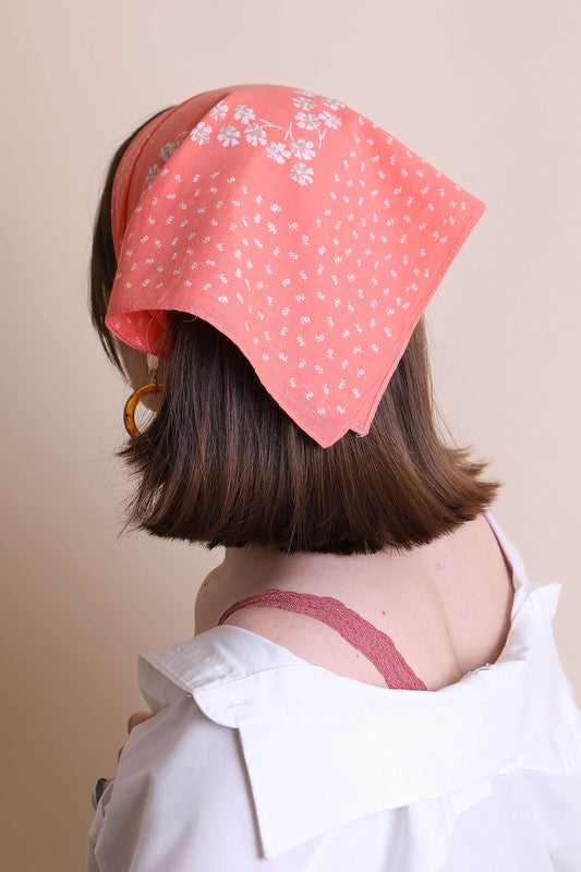 Dot and Floral Border Bandana Scarf Scarf Coral Default 