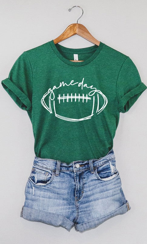 Cursive Football Game Day Graphic Tee Graffic Tee Heather Grass Green S 