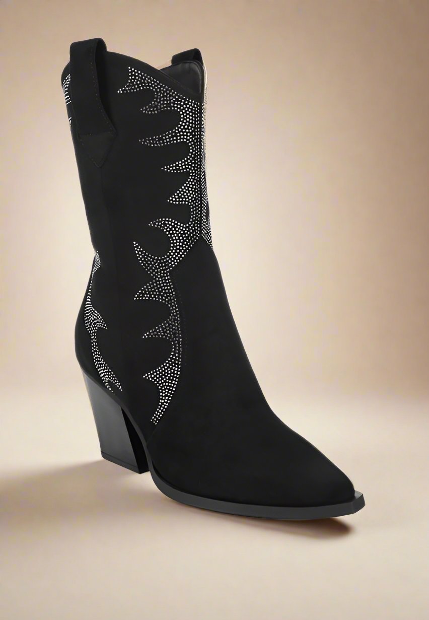 Rambler Rhinestones Embellished Calf Boots Rhinestones Embellished Calf Boots   