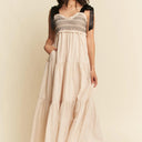 Davi & Dani Multi Contrast Smocked Bodice & Black Tie Straps